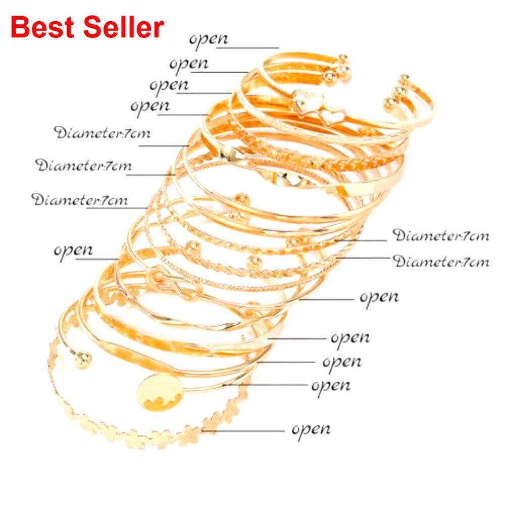 14k Gold Plated Bangle Bracelets Stackable Boho C… - image 7